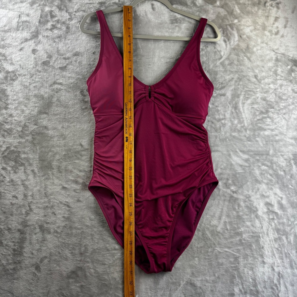 Jantzen One Piece Swimsuit Women 14 Plum Ruched V-Neck JZ26603M (1811) - Picture 8 of 9